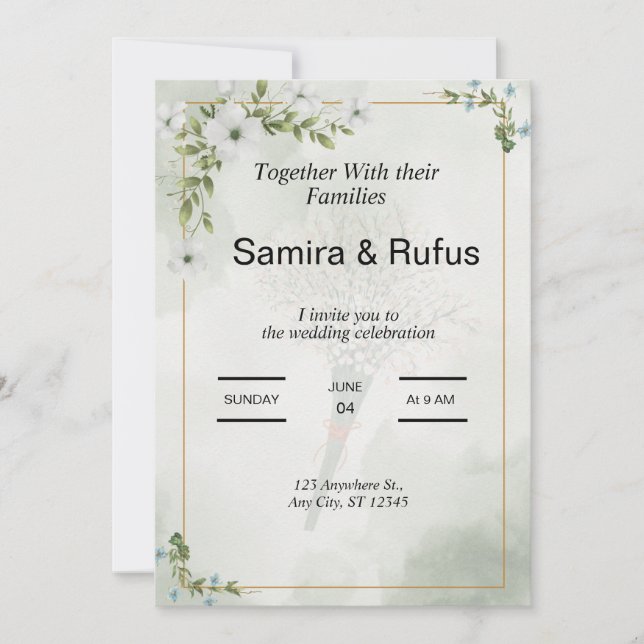 Grün-Weiß-Blume elegante Blumenhochzeit inv Einladung (Vorderseite)