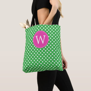 Grün-weiß gepunktet mit rosa Monogramm Tasche