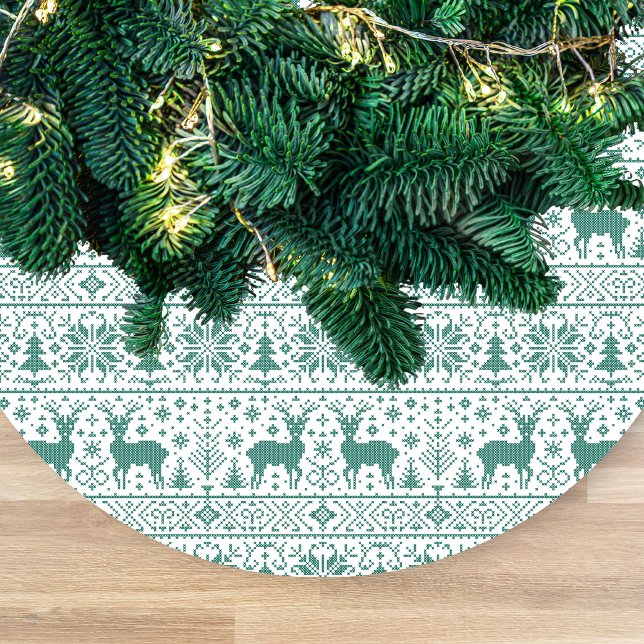 Grün-weiß gestrickter hässlicher Pullover Muster S Fleece Weihnachtsbaumdecke (Von Creator hochgeladen)