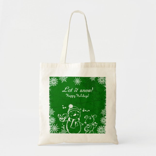 Grün-Weiß-Illustration - frohe Weihnachten Tragetasche (Vorne)