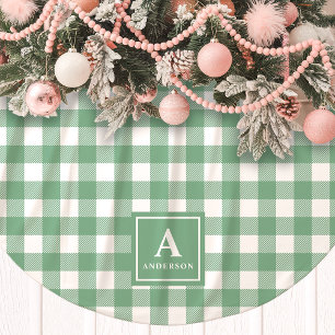 Grün-Weiß kariert Gingham Monogramm Polyester Weihnachtsbaumdecke