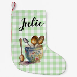 "Grün-weiß kariert - Löffel in Tasse Kleiner Weihnachtsstrumpf