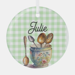 "Grün-weiß kariert - Löffel in Tasse Ornament Aus Glas