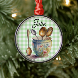 "Grün-weiß kariert - Löffel in Tasse Ornament Aus Metall