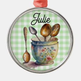 "Grün-weiß kariert - Löffel in Tasse Ornament Aus Metall