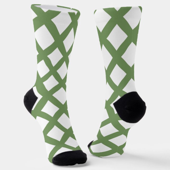 Grün-weiß kariertes Diamantmuster Socken (Gewinkelt)