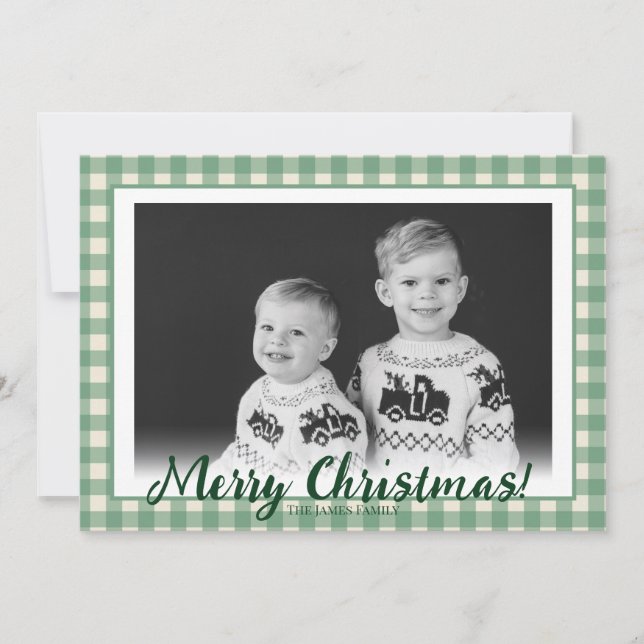 Grün & Weiß Kariertes Foto Weihnachten (Vorderseite)