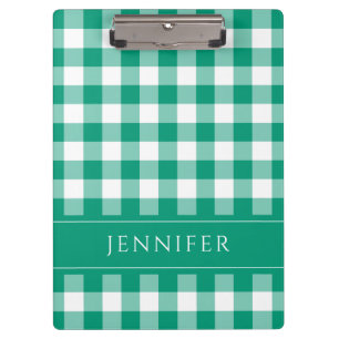 Grün-weiß kariertes Gingham-Muster Namensdruck Klemmbrett