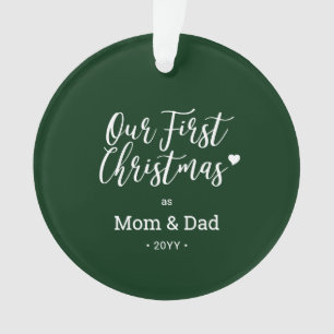 Grün & Weiß Mama Papa Erstes Weihnachten Foto Ornament