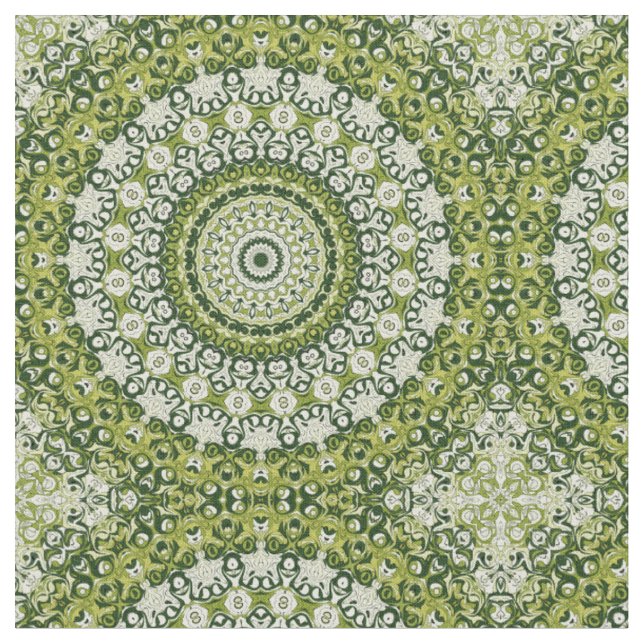 Grün-Weiß-Mandala-Musterdesign Stoff (Nahaufnahme)