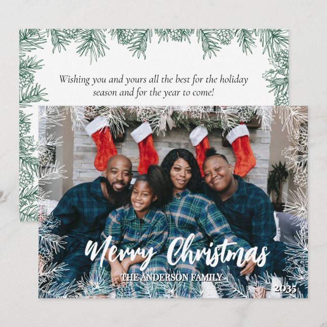 Grün Weiß Moderne Elegantes Foto Weihnachten (Vorne/Hinten)