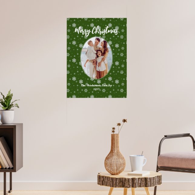 Grün-Weiß-Modernes Foto frohe Weihnachten Poster (Wohnzimmer 3)