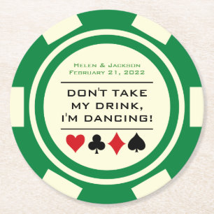 Grün-Weiß-Poker-Chip Ich tanze Drink Runder Pappuntersetzer