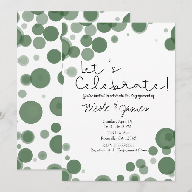 Grün & Weiß Polka Dot Bubbles Feiern Einladung (Vorne/Hinten)
