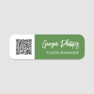 Grün/Weiß QR-Code - Brush-Skript Namensschild