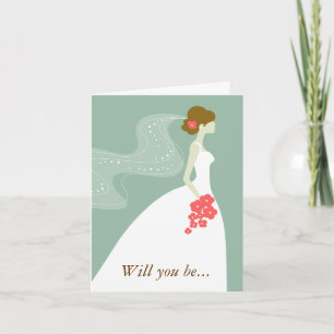 Grün, Weiß Rosa wirst du meine Bridesmaid sein? Einladung