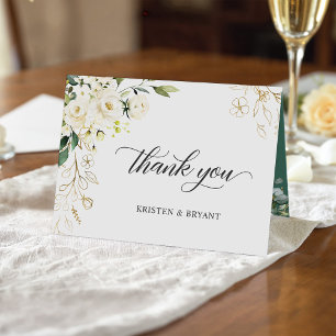 Grün Weiß Rose Gold Floral Elegant Chic Dankeskarte