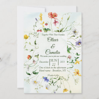 Grün-Weiß-Rustikale Blume Sommerhochzeit Einladung