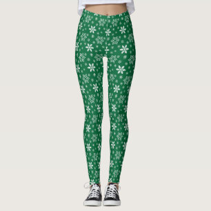 Grün-Weiß-Schneeflockenmuster Leggings
