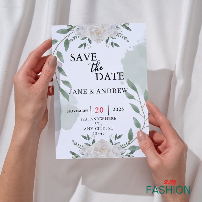 Grün-Weiß-Script-Watercolor-Pinselhochzeit Save The Date (#ordernow)