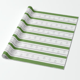 Grün, weiß, silberner Streifen mit Ornamenten Geschenkpapier