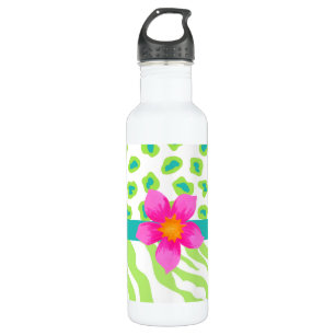 Grün, Weiß und Aquamarin Zebra & Geparden Orange B Edelstahlflasche