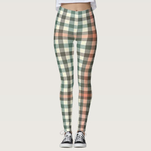 Grün, Weiß und Orange Kariert Leggings