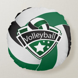 Grün, Weiß und Schwarzer Volleyball Rundes Kissen