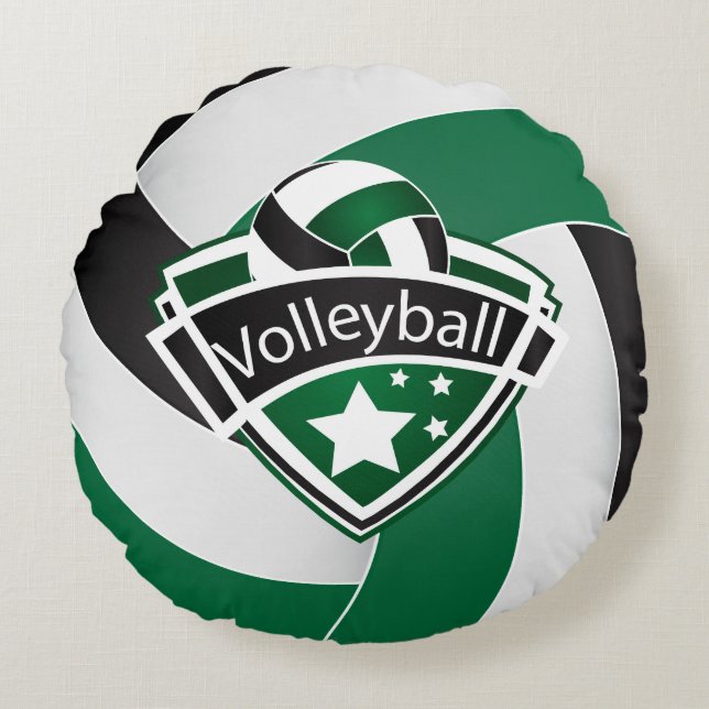 Grün, Weiß und Schwarzer Volleyball Rundes Kissen (Vorderseite)