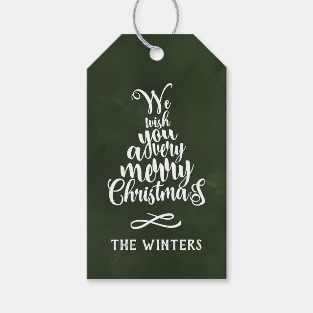 Grün & Weiß Weihnachtsbaumbriefe Geschenkanhänger (Vorderseite)