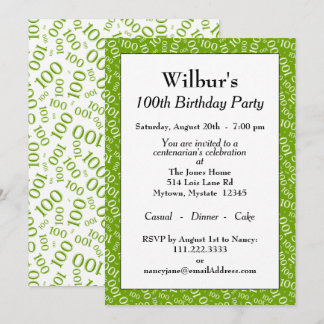 Grün/Weiß-Zahlenmuster der 100. Geburtstagspartei Einladung