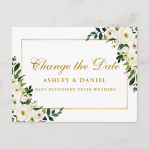 Grün weiße Blüten in Aquarellen ändern das Datum G Postkarte