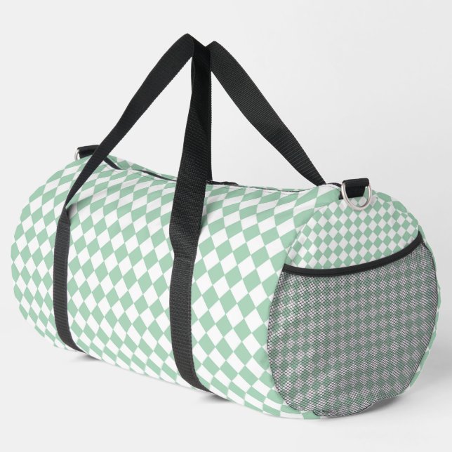 Grün Weiße Checker-Diamant-Muster Groß Duffle Bag (Rechte Ecke)
