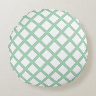 Grün Weiße Checker-Diamant-Streifen-Muster Rundes Kissen