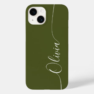 Grün Weiße Elegante Kalligrafie-Schrift Name Case-Mate iPhone 14 Hülle