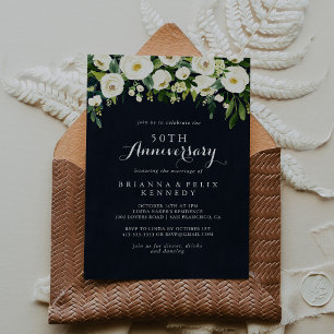Grün Weiße Florale 50. Hochzeitstag-Jubiläumseinla Einladung
