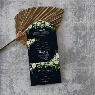 Grün Weiße Florale Königlich Blaue Hochzeit   All In One Einladung