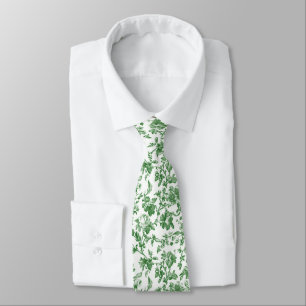 Grün Weiße Florale Toile Chinoiserie Hochzeit Krawatte