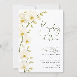 Grün Weiße Orchideenblüte Florale Babyparty Einladung