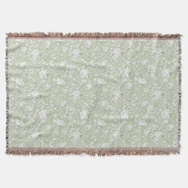 Grün Weiße Romantische Blumen   Decke (Vorderseite)