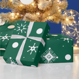 Grün Weiße Schneeflocken Muster Geschenkpapier