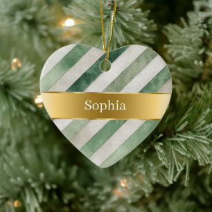 Grün Weiße Streifen Goldene Schleife Weihnachten Keramik Ornament