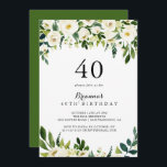 Grün Weißer Herbst Blüte 40. Geburtstag Party Einladung<br><div class="desc">Die weiße Herbstblüte aus dem 40. Jahrhundert lädt zu einer rustikalen Geburtstagsfeier ein. Die Party Einladung ist im Grünen gehalten. Das Design besticht durch elegante,  weiße,  Aquarellbäume mit grünem Blattwerk.</div>