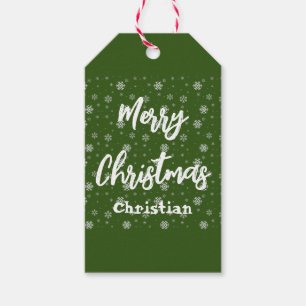 Grün weißer Schneeflocken Moderne frohe Weihnachte Geschenkanhänger
