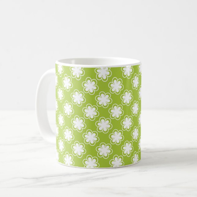 Grün-weißes Blumenmuster Kaffeetasse (Vorderseite Links)
