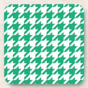 Grün-weißes Houndstooth-Karo Getränkeuntersetzer