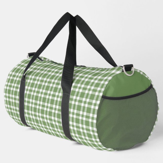 Grün-weißes Karomuster groß Duffle Bag (Rechte Ecke)