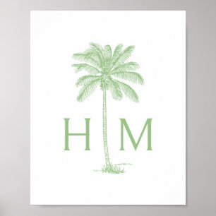 Grün-weißes Palm-Palmetto-Baum-Monogramm Poster