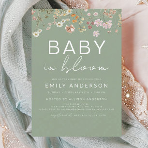 Grün Wildblume Baby in Bloom Baby Dusche Einladung