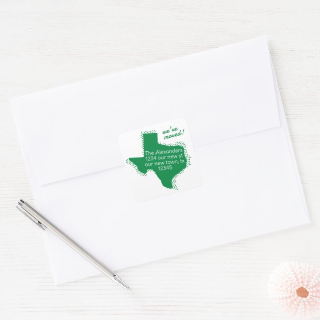 Grün, wir haben uns bewegt - gepunktete Texas bewe Quadratischer Aufkleber (Umschlag)